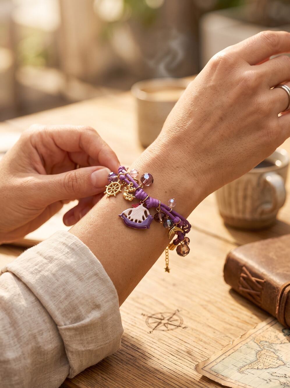 Vintage Kirks Folly Purple Cord Nautical Charm Bracelet Whimsigoth